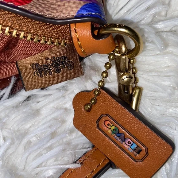 NWOT Coach Wristlet Brass/Tan Natural Multi Rainbow Signature Canvas/leather - Picture 11 of 13